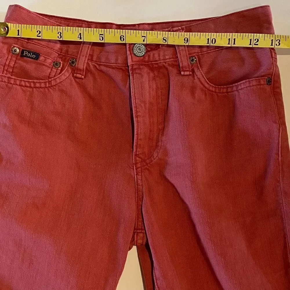 POLO Ralph Lauren Boys Red Denim Frayed Hem Bermuda Shorts 10-12